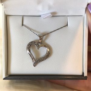 Silver heart diamond necklace